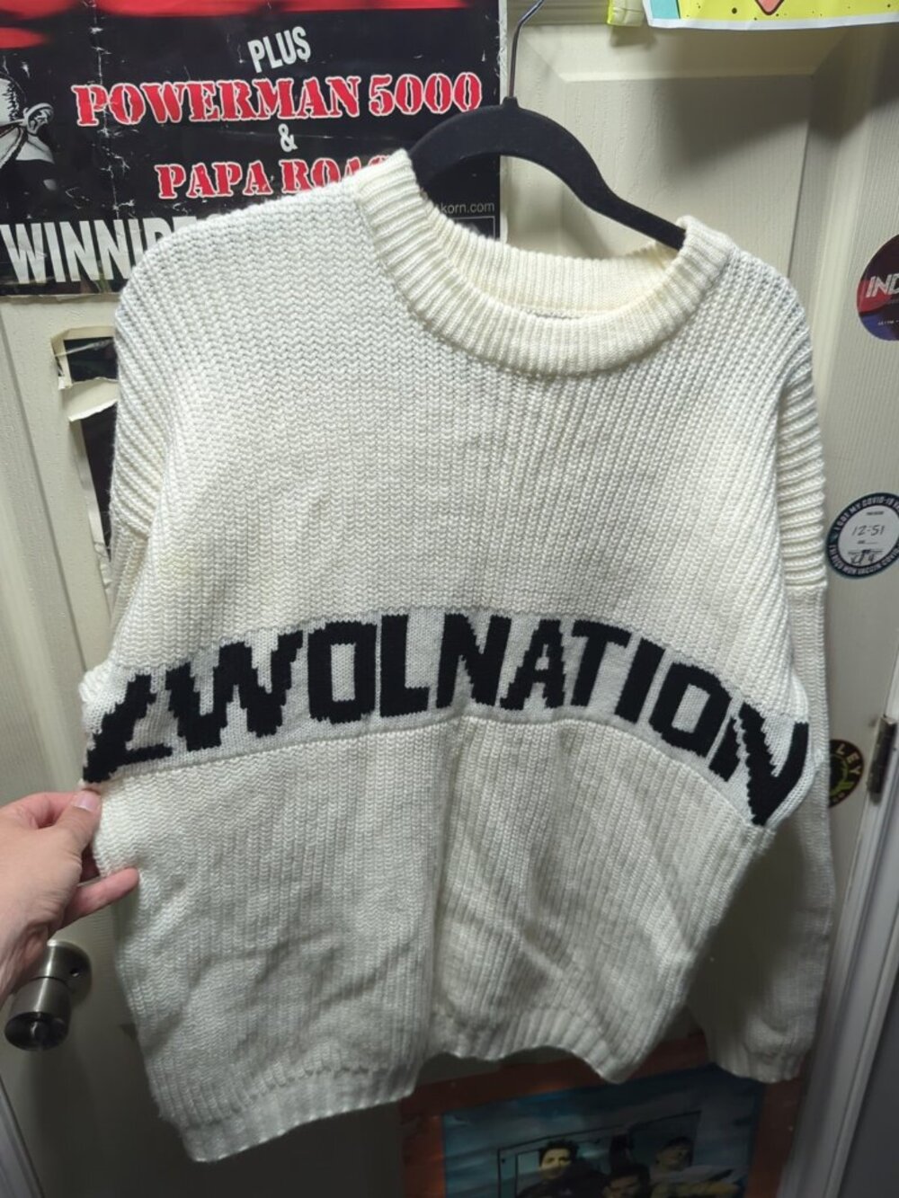 Awolnation Metal Autumn Hooligan Style Loose Knit Round Collar Sweater Pullover